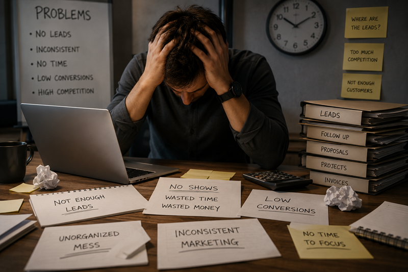 Overwhelmed in a cluttered workspace